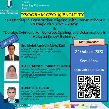 Series 2: Knowledge Sharing for CEO@Faculty Programme by JKR Malaysia Speakers on 27th October 2023 hosted by Faculty of Civil Engineering Technology, UMPSA